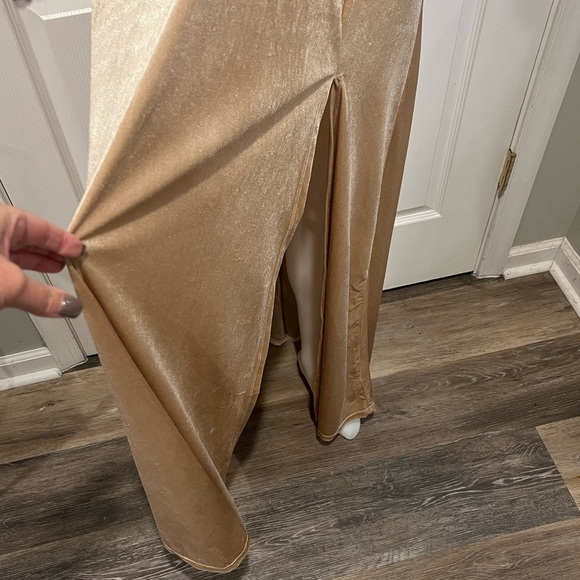 Baltic Born tan velvet short sleeve maxi dress size Large - Picture 5 of 8